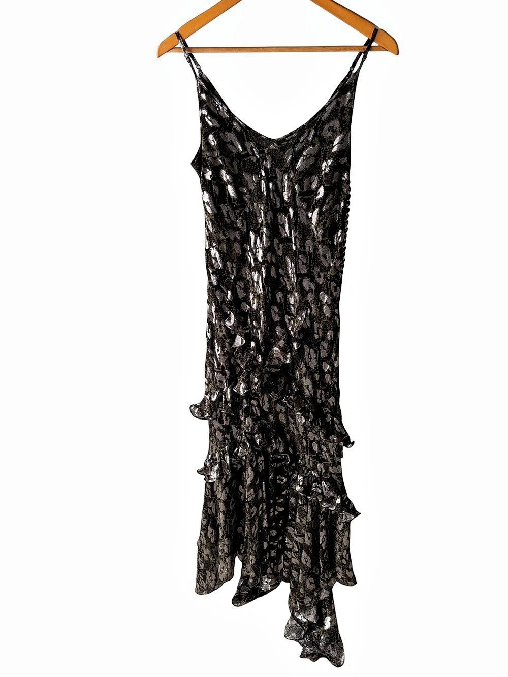 Michael Kors Collection Spruce Python Leopard Metallic Silk Ruffle Dress, US 8 - Picture 4 of 16